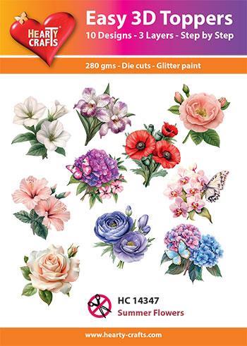 Easy 3D Toppers Summer flowers 10 udstandsede motiver med glimmer